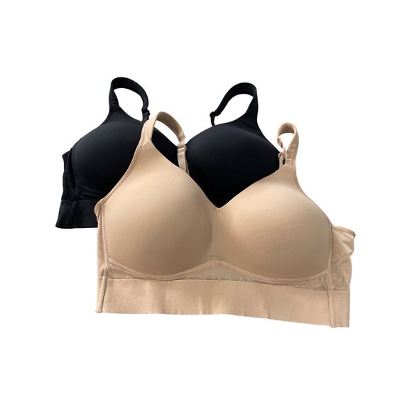 Rhonda Shear 2 Pk Molded Cup Bra with Wrap Back Size XL Black Beige Lounge 533.9 - Picture 2 of 8